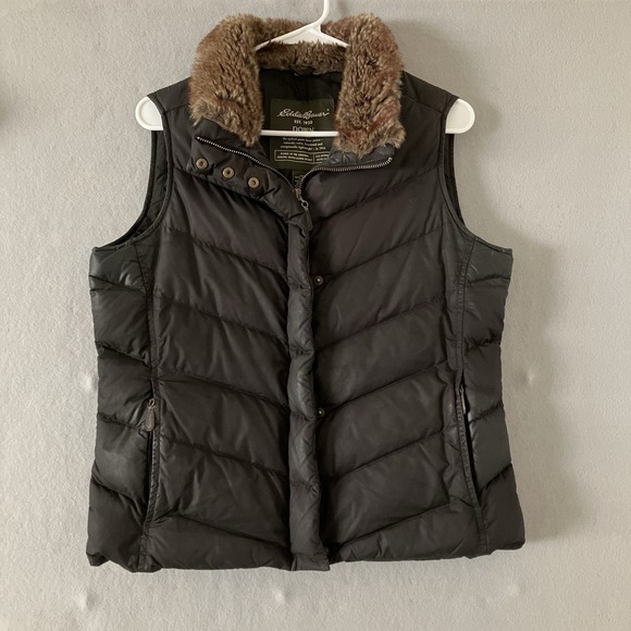 Eddie Bauer Jackets & Blazers - Eddie Bauer Faux Fur Collar Premium Goose Down Brown Puffer Vest Size M Outdoor